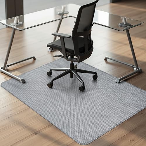 Kuyal Office Chair Mat for Hardwood Floor, 44' x58' Heavy Duty Desk Chair Mat for Office & Home, Anti Slip, Non-Curve Computer Chair Protector Mat, Light Gray