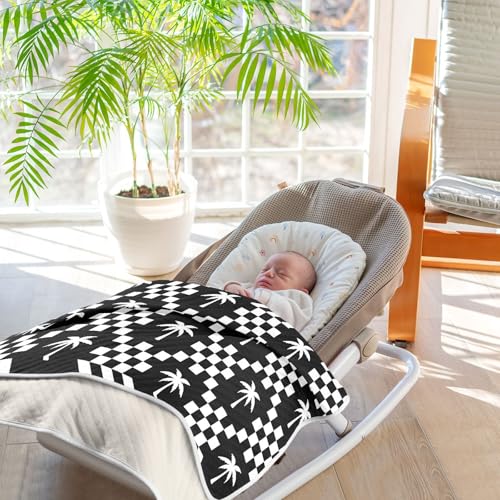 Image of Palm Tree Check Black White Baby Swaddle Blanket for Boys and Girls, Muslin Baby Receiving Swaddle Blanket, Soft Cotton Nursery Swaddling Blankets for Newborn Toddler Infant