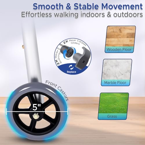 Image of KosmoCare Deluxe Folding Walker with 5 inch castors