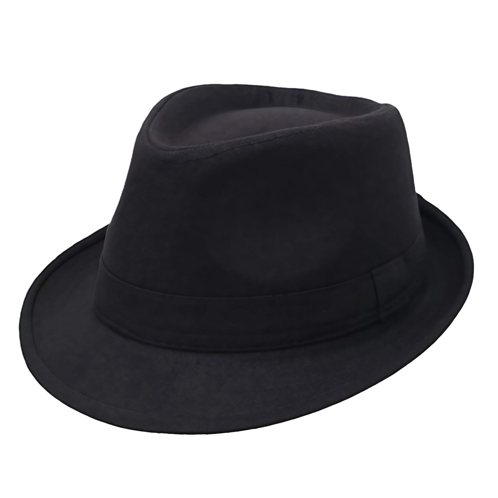 Happyupcity - Sombrero negro estructurado para hombre tipo Gangster Trilby Fedora Jazz, estilo Floppy Panama Gentleman, sombrero plano