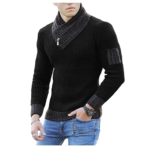 Mens Pullover Sweaters Long Sleeve Fashion Scarf High Collar Plus Size Sweater Men Casual Top