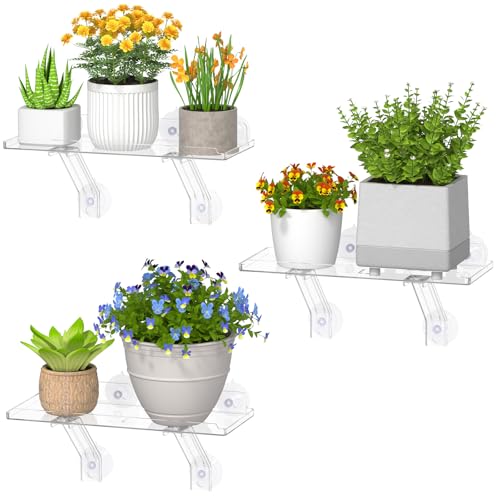 Lifewit 6 Extra Wide & Strong Window Plant Floating Shelves 3 Pack Heavy Duty Acrylic Suction Cup Shelf Sill Extender for Succulent Plants Seed Starter Pots Herb Planters 38 x 15 cm/15.2x6
