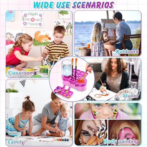 Image of Paint Brush Cleaner with Paint Tray, Upgraded 6-in-1 Painting Supplies with Drain and Brush Holder, Water Circulation Paint Brush Cleaner Tool for Acrylic, Watercolor, Water-Based Paints