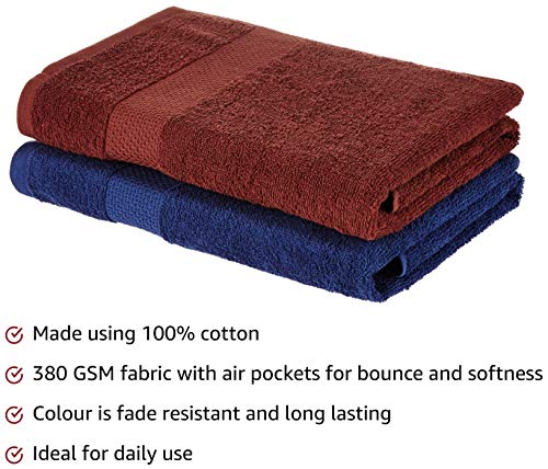 Image of Amazon Brand - Solimo Cotton 2 Piece Bath Towel Set, 380 GSM (Twilight Blue, Brick Red)