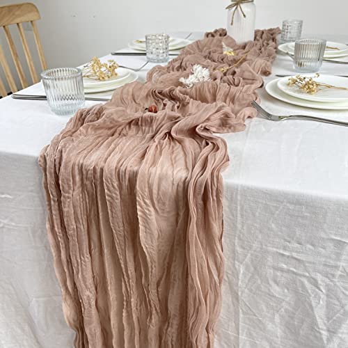 GoldOars Chemin Table Noel, Chemin de Table en Mousseline de Soie, Chemin de Table 400 CM Table Runner pour Noel, Anniversaire, Mariage, Saint Valentin, Paques, Cheminee Decorative (Brun) Cover
