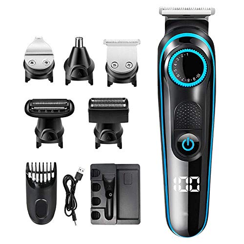 Hair Clippers Beard Trimmer Kit for Men, Cordless Outline Hair Trimmer Body Mustache Nose Ear Facial Hair Cutting Groomer, Precision Trimmer with T Blade 5 in 1 USB Rechargeable & LED Display