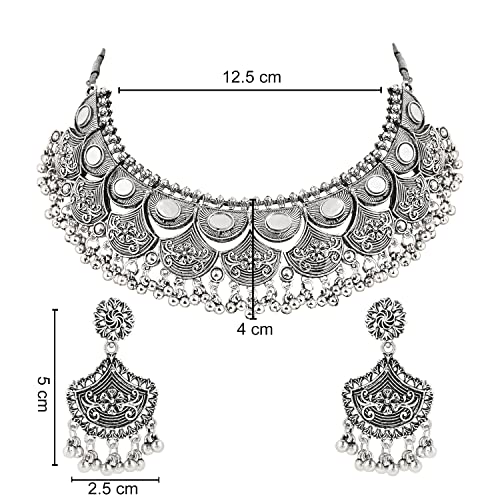 Ethnic Oxidized Afghani Choker Necklace Jewellery Set (MC145OX)