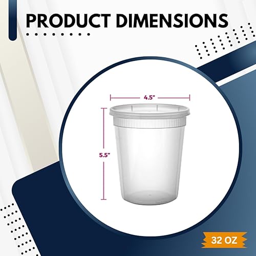 Miniatura 2 de Contenedores de delicatessen con tapas 32 onzas paquete de 40 recipientes desechables transparentes a prueba de fugas  Contenedores redondos de