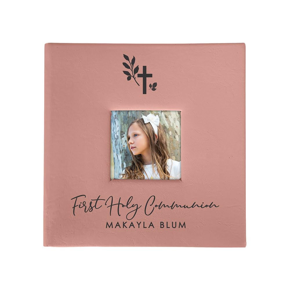 Personalized Photo Album, Engraved Religious Cross Leatherette Photo Album, Holds 200 4" x 6" Photos, Baptism Picture Album, First Holy Communion Keepsake, Confirmation Gift