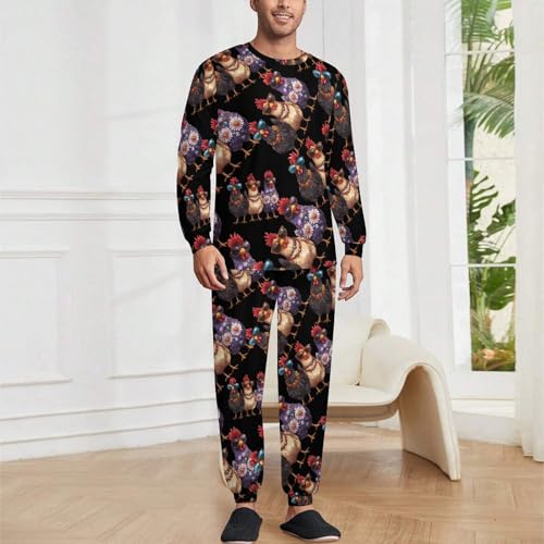 Three Hens Rooster Glasses Mens Pajamas Set Long Sleeve Sleepwear Pjs Set Shirts And Bottoms Sleep Sets Loungwear2