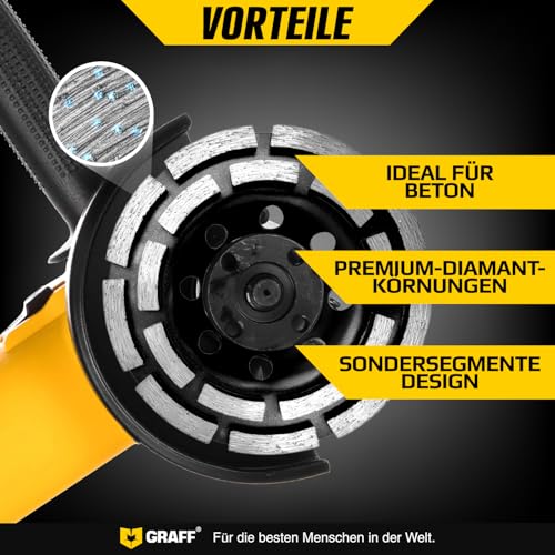GRAFF Diamant Schleifscheibe 125 mm für Winkelschleifer - Diamant Schleiftopf für Stein, Beton, Fliesenkleber, Granit, Mauerwerk - Professional Schleifteller