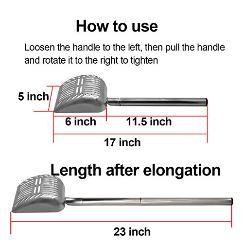 Image of TOYPOPOR Stainless Steel Cat Litter Scoop 23 inches Telescoping Litter Scoop with Long Handle Perfect Scooper for Cats and Dogs