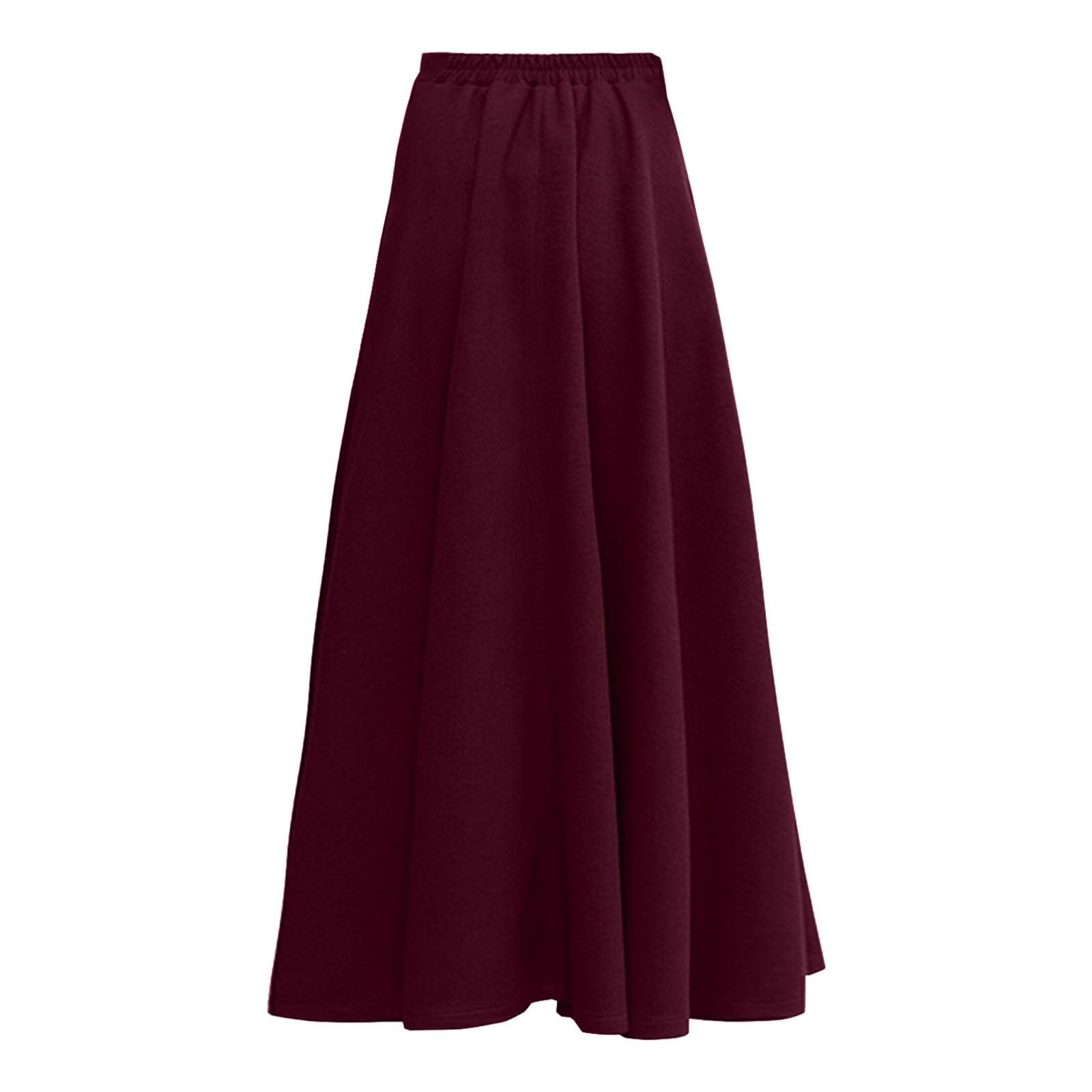 Falda midi plisada de talle alto tejido mixto acampanado oscilante cálido invierno estructurado elegante festivo falda larga con bolsillos