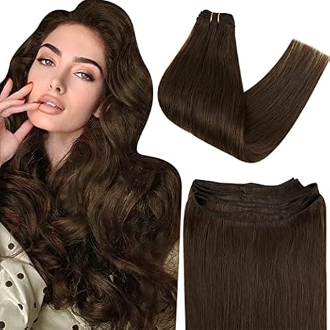 Weft Human Hair Extensions Real Hair Brown Weft Hair Extensions Double Sew in Hair Extensions Medium Brown 100g 16 Inch Cover