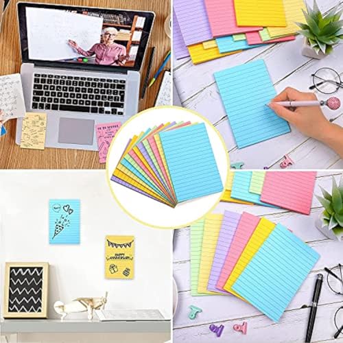 Image of Peeplvalue Self Stick Note Pad 500 Pcs Sticky Notes Pad of 4X6 Inches neon Color-Size:100X150 mm Ruled Fluorescent Paper Self Adhesive and Removable Sticky Notes