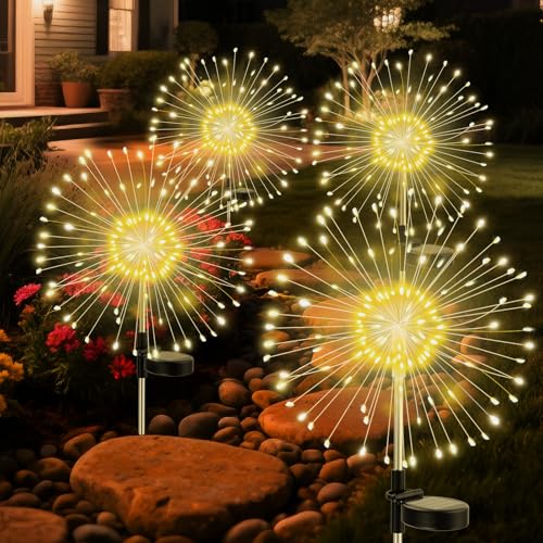 Soarling Solar Fireworks Lights Outdoor Waterproof Garden Fairy Light Outside Solar Sparkles Landscape Lights 120 LED Decorative Outdoor for Backyard Patio Pathway Lawn Party Walkway Decor, 4 Pack