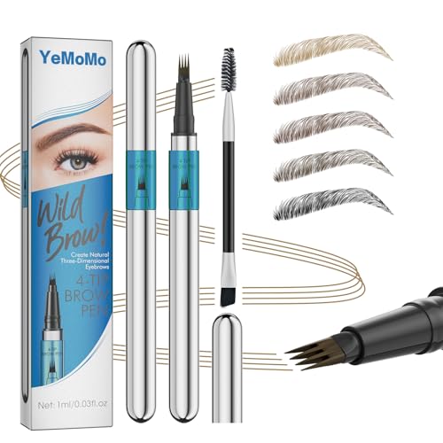 YuLinLon 4-Tip Eyebrow Pen, Waterproof Micro-Fork Tip Brow Tattoo Pen, Natural 3D Effect, Long Lasting Smudge-Proof Formula, 1ml (03# DARK BROWN)