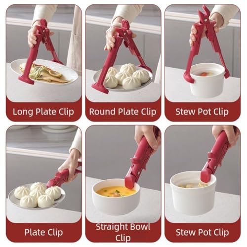 MeevrgR Cuenco multifuncional antiquemaduras y clip de placa con mango de silicona antideslizante para un agarre seguro, elevación segura de utensilios de cocina calientes del microondas, horno - imagen 7