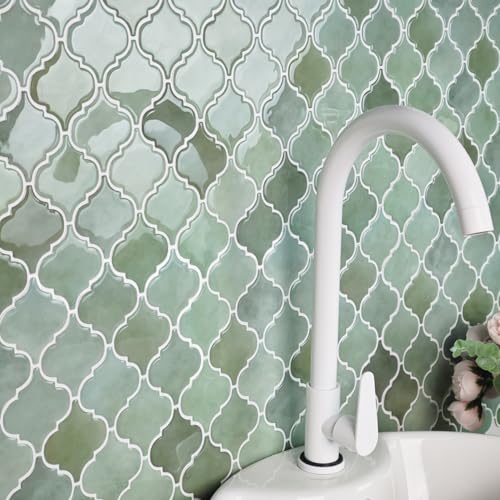 Arabesque Fliesen zum Abziehen und Aufkleben für Küche, Dickste Wandfliesen zum Abziehen und Aufkleben, 10 Blatt Selbstklebende 3D-Wandfliesen Backsplash, Grün 30,5 x 30,5 cm.