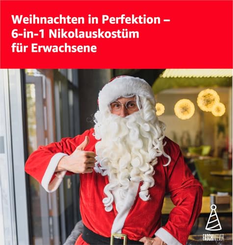 FASCHINFEVER 8 in 1 Set Santa Claus - Weihnachtsmannkostüm & Nikolauskostüm - für Weihnachten - Kostüm für Nikolaus - Weihnachtsmann - Herren & Erwachsene - Santa Claus