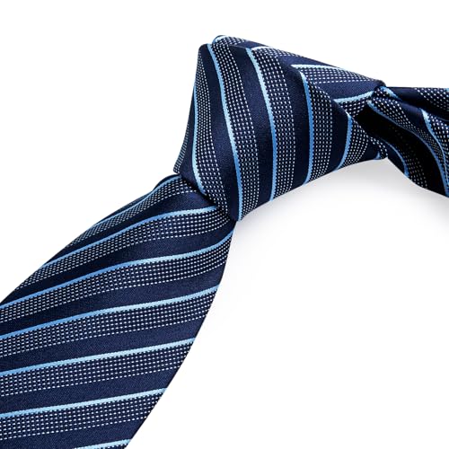 Image of DiBanGu Striped Tie Set for Men Silk Woven Plaid Necktie and Pocket Square Cufflinks Business Wedding