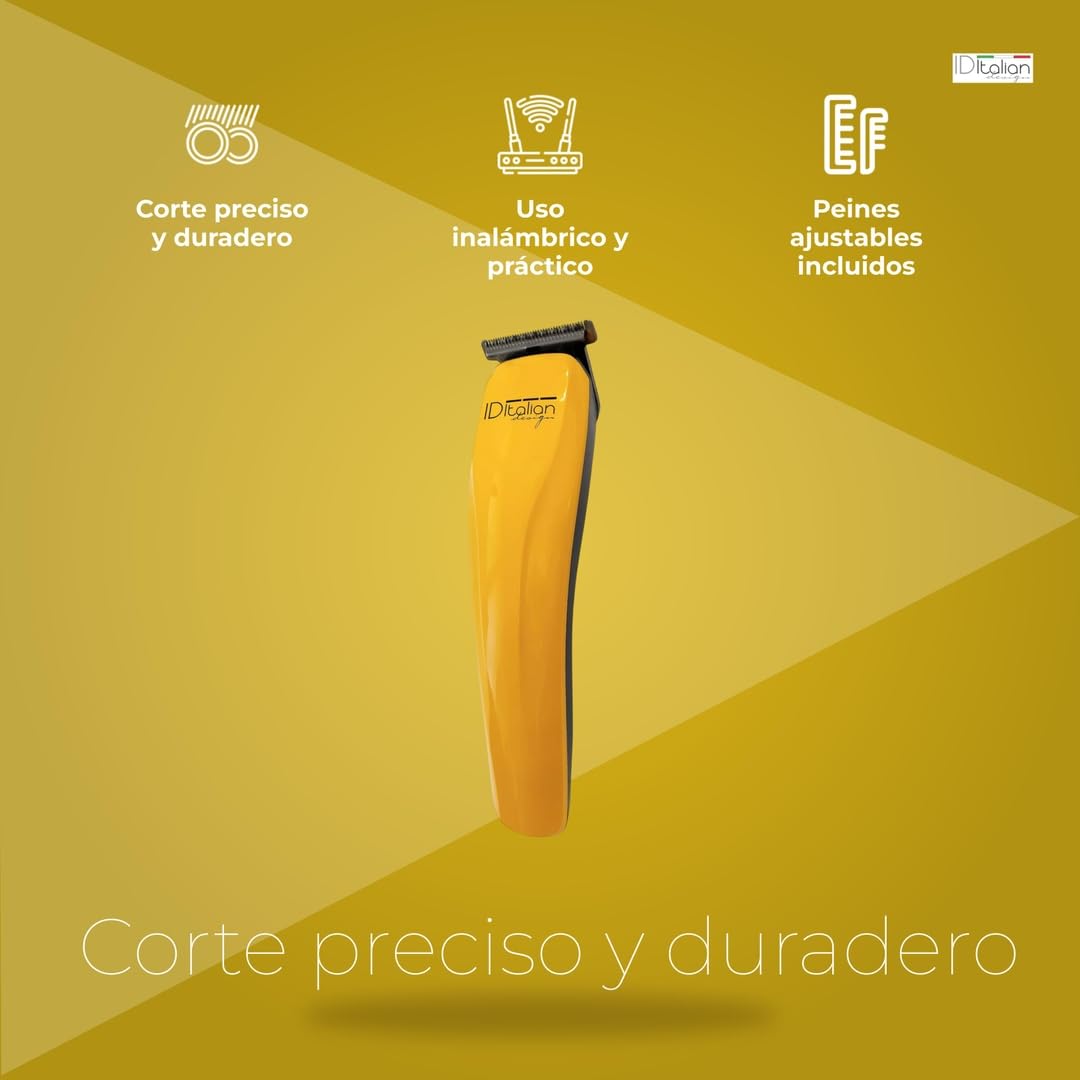 Italian Design - Cortapelos Profesional para hombre - Corte Preciso en Cabello y Barba - Inalámbrico con Batería Recargable 60 Min - Peines Ajustables - Motor Silencioso - Cuchillas Acero