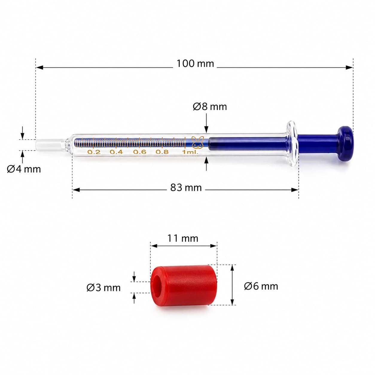 Skalowana Szklana Strzykawka 1ml Luer Slip Lab Injektor Pipeta-50Pcs