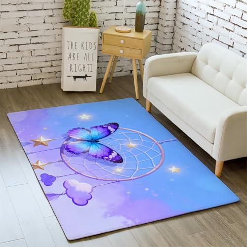 Alfombra para Niños Antideslizante Suave Lavable, Cartoon Atrapasueños Luna Estrellas Alfombra Habitación Infantil Sala de Juegos Salón, Alfombras Decorativa para Niños Niñas, 120x180 cm, Color 2