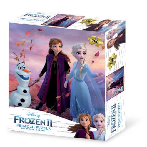Grandi Giochi - Die Eiskönigin, ELSA, Anna und Olaf II Horizontales Lentikularpuzzle, mit 500 Teilen im Lieferumfang enthalten und Verpackung mit 3D-PUR02000, PUR02000 Effekt