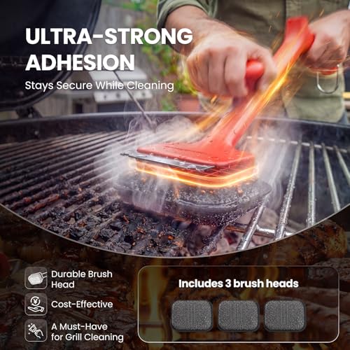Image of ThermoMaven Bristle-Free BBQ Grill Brush - No Wire Risk Steam Cleaner Removes Burnt Grease Fast - 17 inch Cool-Touch Handle, Scraper & 3 Replaceable Heads for Gas, Charcoal & Cast Iron