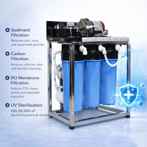 Image of Bluevua 25 LPH commercial UV water purifier Plant 25 Liter Per Hour Blue Stainless steel with TDS Adjuster.