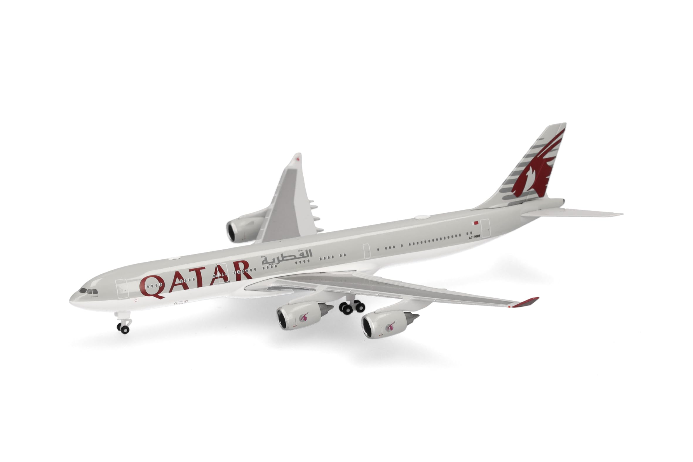 Herpa Modellflugzeug Qatar Amiri Flight Airbus A340-500, Miniatur im Maßstab 1:500, Sammlerstück, Flugzeug Modell ohne Standfuß, Metall