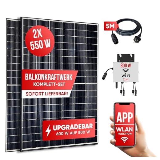 Jet-Line | Balkonkraftwerk | Balkonsolaranlage | Solaranlagen Komplettset | 1100 W Modulleistung | Wechselrichter 800/600 W drosselbar | Solaranlage für die Steckdose | Photovoltaikanlagen |