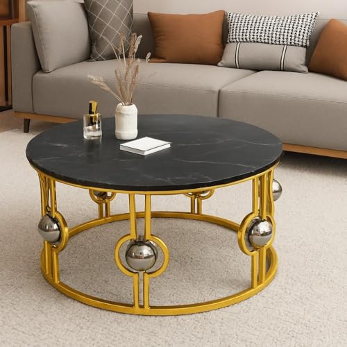 Image of Nesting Tables Made of Engineered Wood Coffee Table, Small Accent End Table, Round Sofa Side Table, Living Room, Bedroom Golden Black