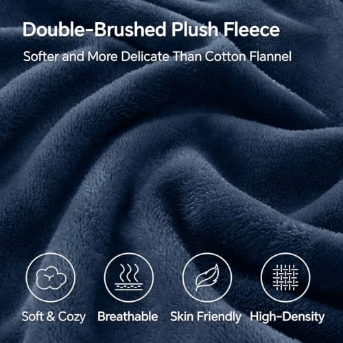 Image of BEDELITE Flannel Full Fitted Sheet & Pillowcases Set, Navy, 3 Pieces | Ultra Soft Plush Fleece Bed Sheet with Elastic Corner Straps, 16 Inch Deep Pocket, Fuzzy All-Season Gift & Room Decor