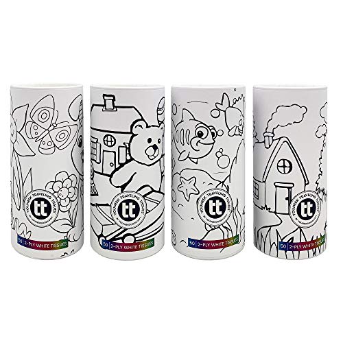 Traveling Tissues Kids Coloring Round Facial Tissues Tube Boxes - 4 Pack, 50