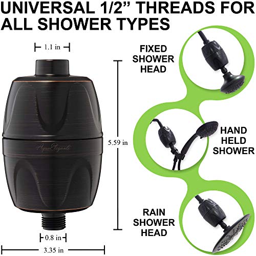 Aqua Elegante 16-Stage Shower Filter - Universal Showerhead Water Filters To Remove Chlorine + Hard Minerals - Bath Purifier And Filtered Softener System With Activated Charcoal - Oil-Rubbed Bronze #TOP3