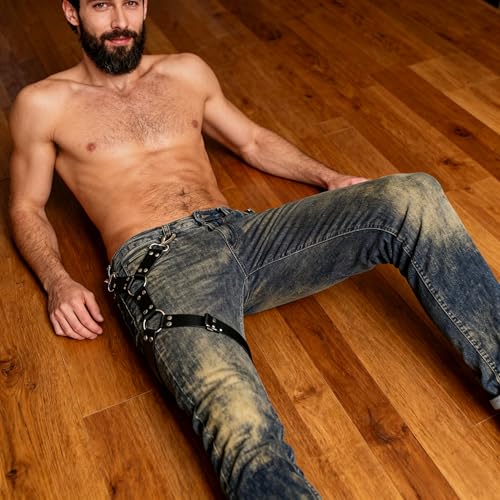 PIIKNUO Herren Bein Harness Leder Punk Gothic Herren Sexy Punk Oberschenkel Hosenträger Männer Leder Oberschenkel Geschirr Gürtel Bandage Kostüme Geschirr Männer Fesseln Bein Harness