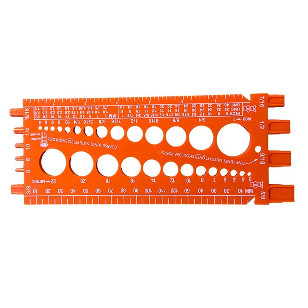 Mesure métrique et fixations | Boulon, vis, écrou, jauge de foret | Filetage avec diamètre, pas, longueur | Plastique, 21 cm pour orange