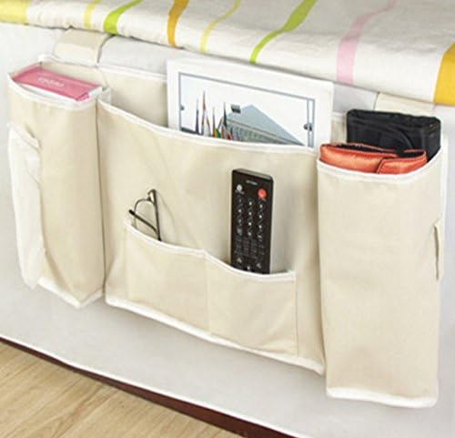 iiou 5 Pocket Beige Bedroom Kitchen Bedside Storage Organiser Caddy Hanging Shelf Bag Tools
