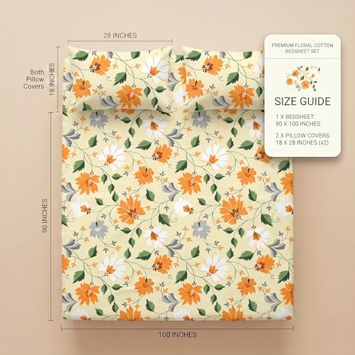 Image of BSB HOME 240 TC Cotton Bedsheet with 2 Pillow Covers, Soft Breathable Floral King Size Flat Bed Sheet - 90 x 100 Inches (228 x 254 cm) (Burnt Orange)