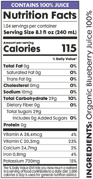 Image of Pomona Organic Juices Pure Blueberry Juice, Cold Pressed Organic Juice, Non-GMO, No Sugar Added, Not from Concentrate, Gluten Free, Kosher Certified, Preservative Free, 8.4 Ounce (Pack of 12)