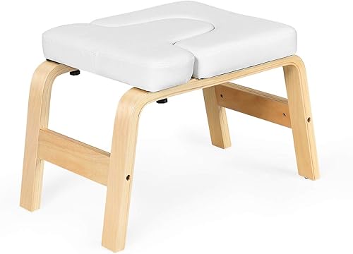 Giantex Banco de cabeza de yoga con almohadillas de VC, silla de inversión de yoga, marco de madera resistente, entrenador de inversión de yoga,