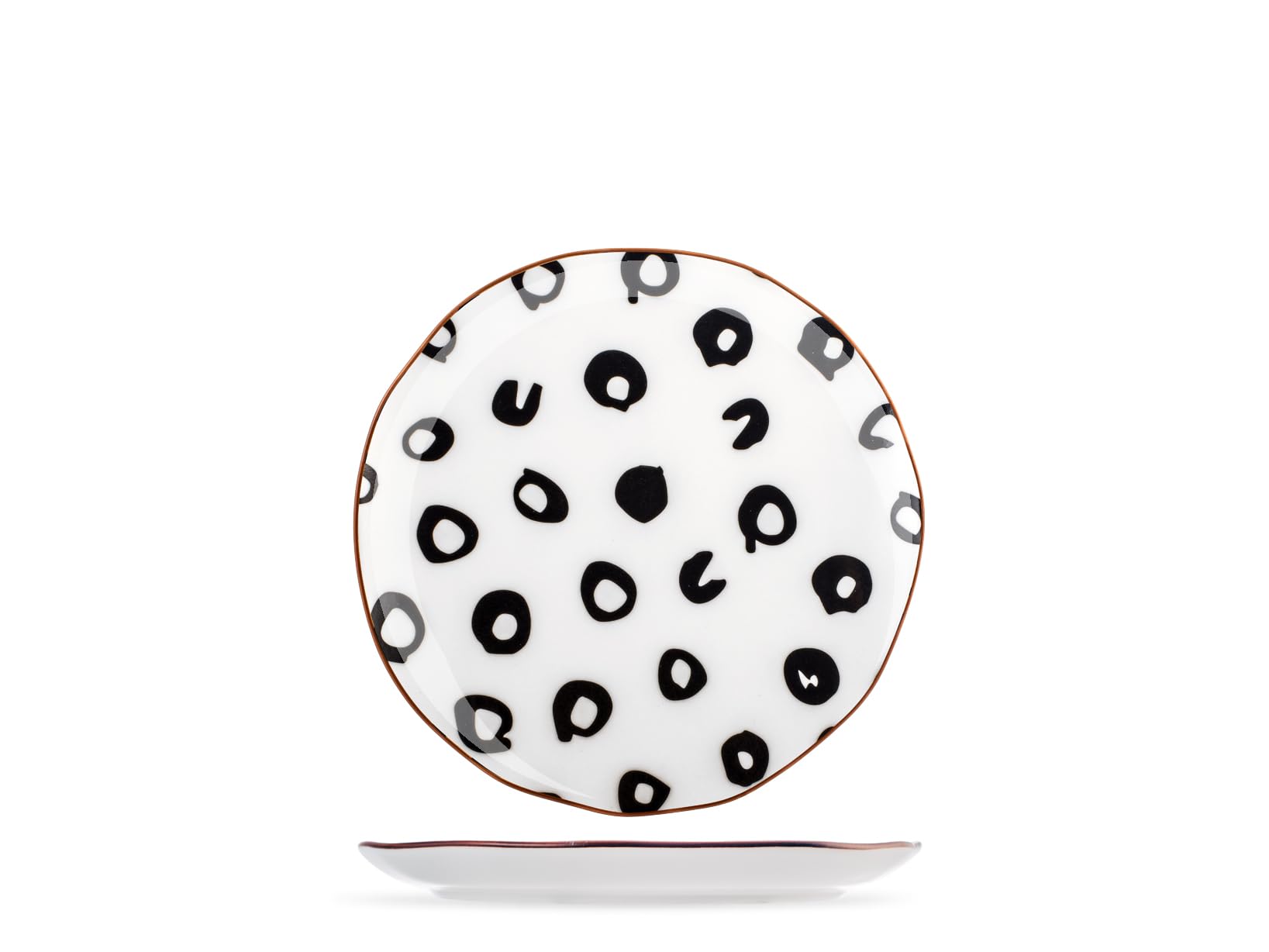 H&H-Avana, set 6 piatti frutta, in porcellana, decorata, stile etnico, piatti black&white, 21 cm, lavabili in lavastoviglie