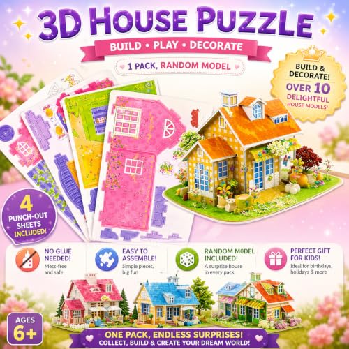 Image of Premimum 3D DIY House Puzzle Kit for Kids | Build & Assemble Model Craft Set | Creative Construction Toy for Skill Development, Educational & Imaginative Play Friendly Cardboard Puzzle Houses