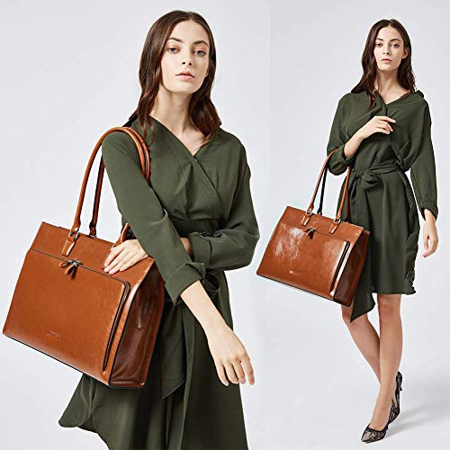 BOSTANTEN Leather Briefcase for Women Vintage 15.6 inch Laptop Bag Brown and Womens Wallet Genuine Leather Wallets Large Capacity Cash Cluth Purses Brown Bundle2