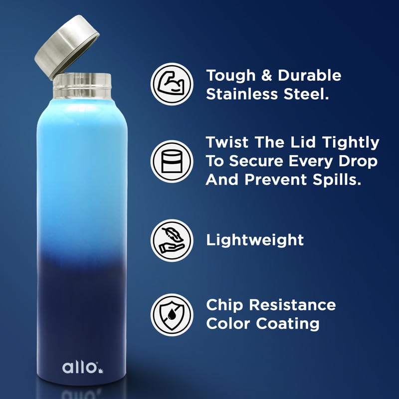 Image of Allo Stainless Steel Water Bottle For Adults, Kids 1 Litre Water Bottles For School, Office, Sports, Gym 1L Water Bottle For Men And Women, Pack Of 2| Leak Proof, Bpa Free, Light Blue & Dark Grey