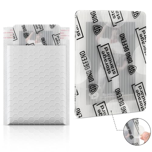 Image of Ding Defend Card Shipping Protector Envelopes Bubble Mailer Kit with 110 Semi-Transparent Small Padded Envelopes /Protectors (3.5 inch x 4.5 inch), 55 Small Bubble Mailers, 250 Tape Seals for Collectible Cards