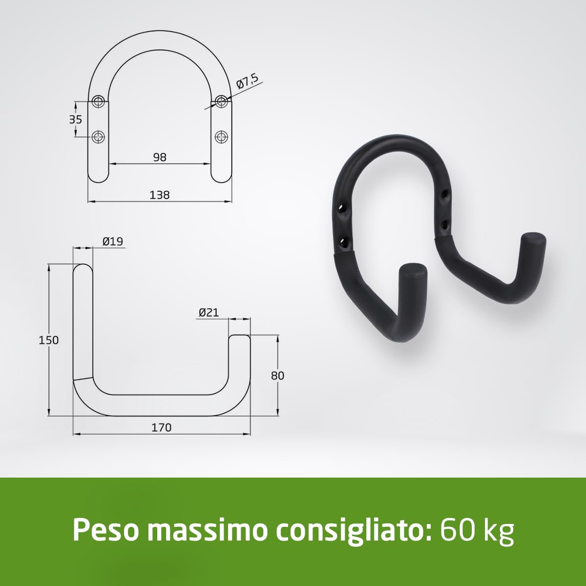 Amig Ganci Appendere Strumenti Supporto Parete Acciaio Zincato Rivestimento Gomma Antiscivolo Capacità Carico 60kg