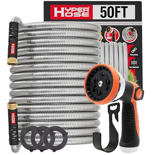 Best 50 ft Metal Garden Hose Set - No-Kink Durable 316...